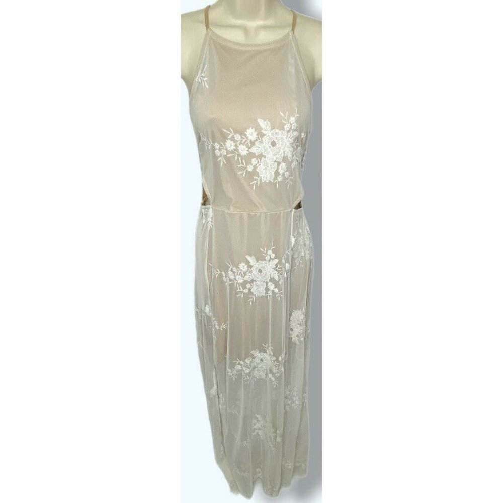Material Girl Sheath Dress L Nude White Floral